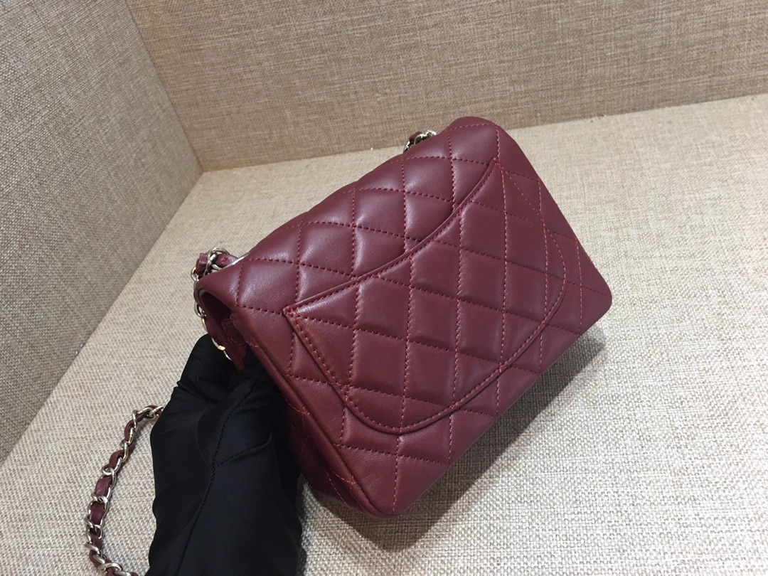 Mini Classic Flap Lambskin Bag A01115 Purplish Red/Silver